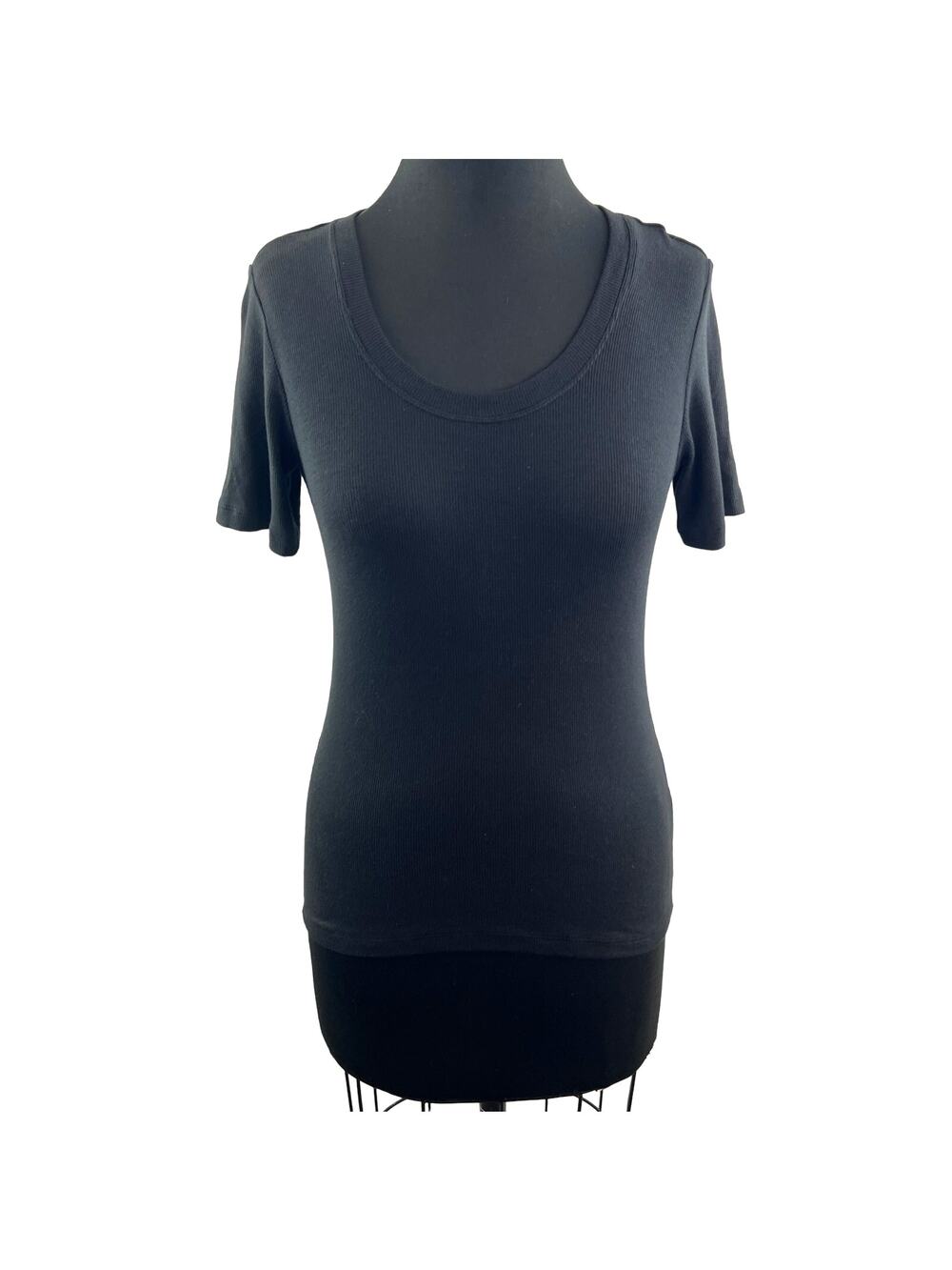 ALALA Black Tencel Top Cotton Stretch Scoop Neck Short Sleeve Pullover Size XS